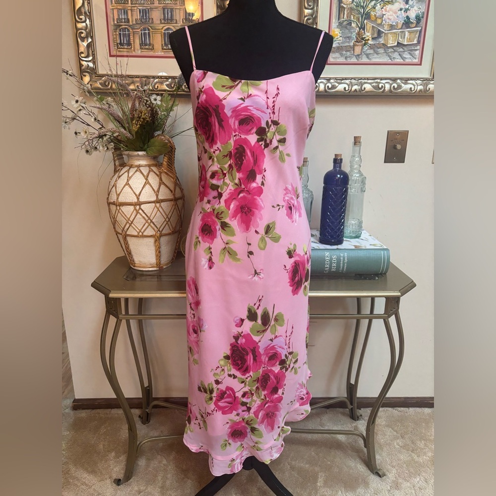 Y2K BE SMART PINK FLORAL ROSE PRINT PARTY GRADUATION DRESS SIZE 11/12 VINTAGE